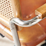 Modern Rattan & Ash Wood Chair with PU Leather and Stainless Steel Accents - Green & Orange Design tzm-551