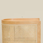 Stylish Bedside Cupboard with Natural Wood, Black and Green Rattan Accents - Oak Wood Finish tzm-554