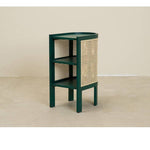 Stylish Bedside Cupboard with Natural Wood, Black and Green Rattan Accents - Oak Wood Finish tzm-554