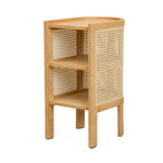 Stylish Bedside Cupboard with Natural Wood, Black and Green Rattan Accents - Oak Wood Finish tzm-554