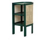 Stylish Bedside Cupboard with Natural Wood, Black and Green Rattan Accents - Oak Wood Finish tzm-554