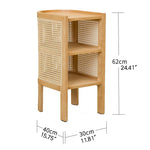 Stylish Bedside Cupboard with Natural Wood, Black and Green Rattan Accents - Oak Wood Finish tzm-554