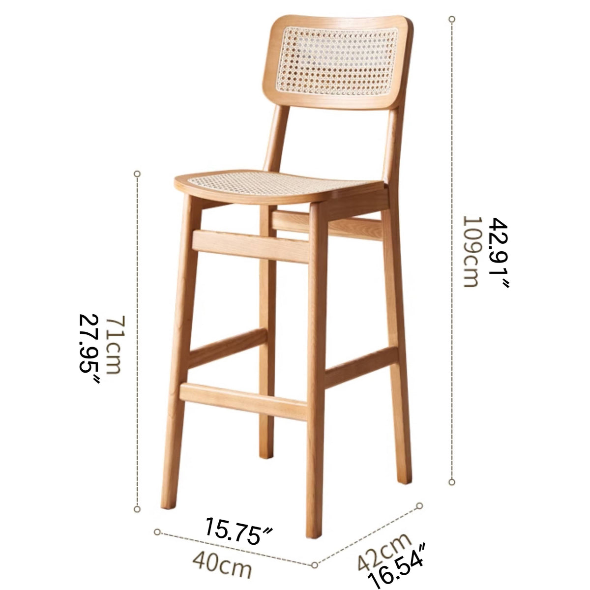 Stylish Light Brown Ash Wood Chair with Natural Rattan Detailing tzm-556
