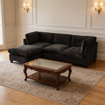 96.5'Sectional Couch for Living room, Upholstered Soft Chenille Fabric Sofa, 3-Seater with One Ottoman L Shape Sofa Black-W1097S00282 - 场景图