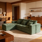 101' L-Shaped Modular Compression Sofa, 3-Seater Comfortable Cloud Sofa, Corduroy Fabric, with Movable Footrest, Free DIY Combination, Suitable for Living Room, Bedroom, Apartment (Green)-W1170S00055 - 场景图