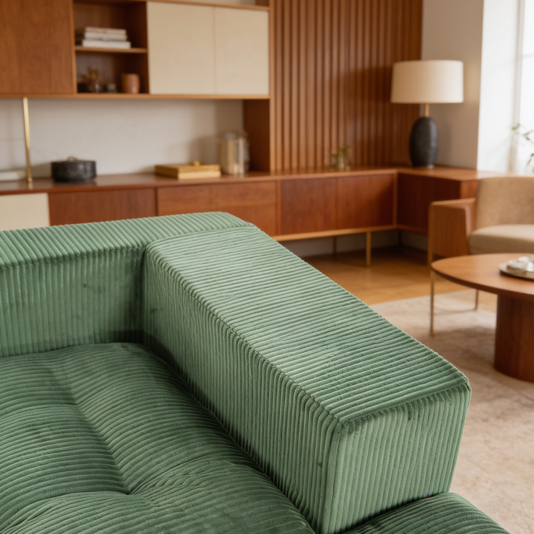101' L-Shaped Modular Compression Sofa, 3-Seater Comfortable Cloud Sofa, Corduroy Fabric, with Movable Footrest, Free DIY Combination, Suitable for Living Room, Bedroom, Apartment (Green)-W1170S00055 - 细节图