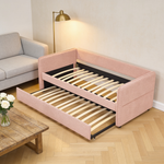Daybed with Twin Size Pop-up Trundle Upholstered Tufted Sofa Bed, Twin Size, Boucle Fabric (83'x43'x29.5')-W1413S00172 - 场景图