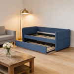 Daybed with Twin Size Pop-up Trundle Upholstered Tufted Sofa Bed, Twin Size, Boucle Fabric (83'x43'x29.5')-W1413S00173 - 场景图