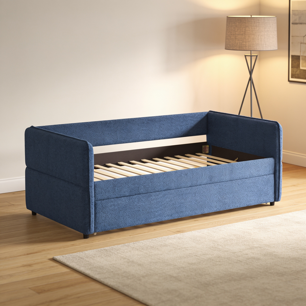 Full Size Daybed with Twin Size Pop-up Trundle Upholstered Tufted Sofa Bed, Full Size, Boucle Fabric (83'x58.5'x29.5')-W1413S00176 - 场景图