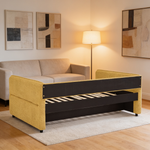 Full Size Daybed with Twin Size Pop-up Trundle Upholstered Tufted Sofa Bed, Full Size, Boucle Fabric (83'x58.5'x29.5')-W1413S00177 - 场景图
