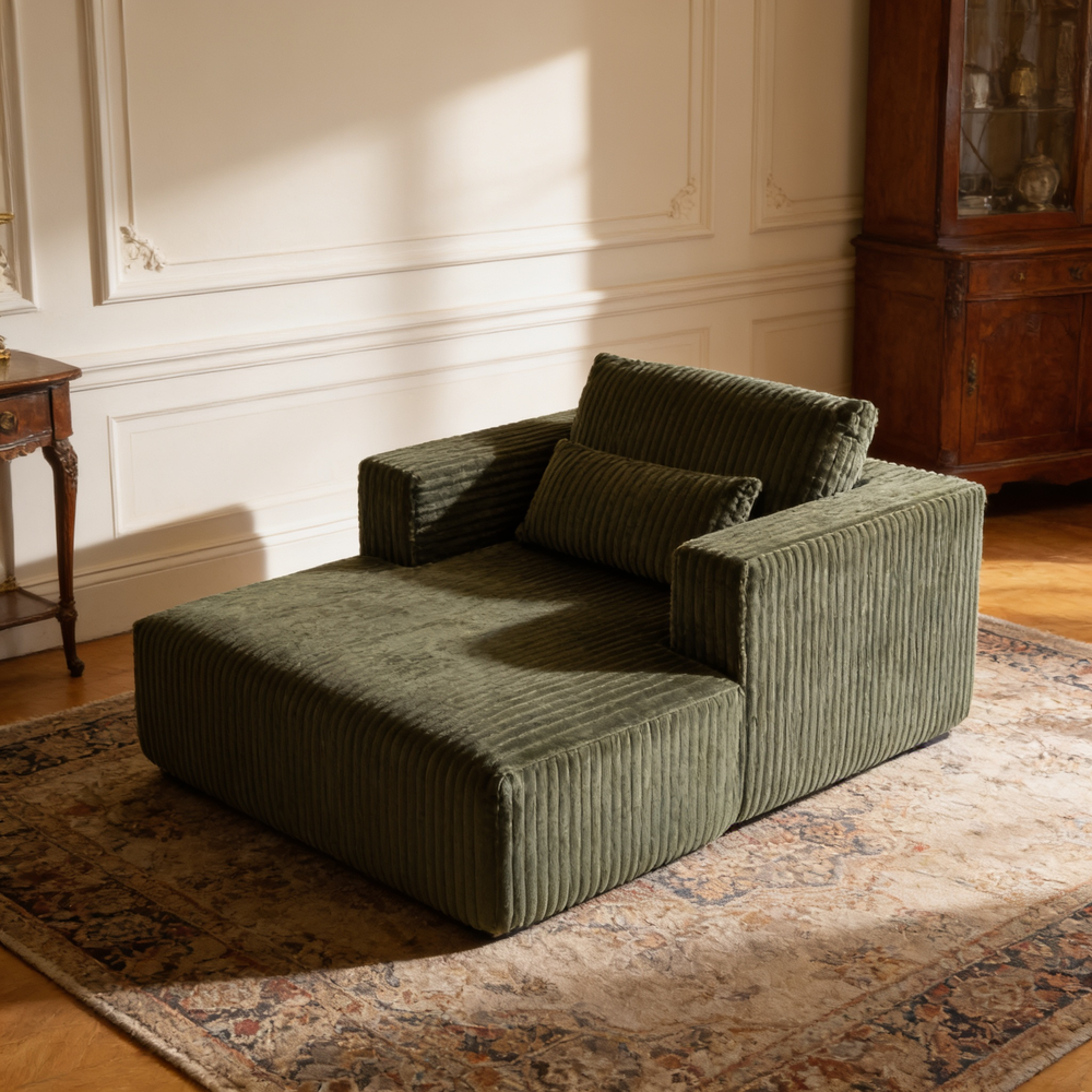 Sofa Bed 62.6' x 48.23', 1-2 Seater Compressed Couch with 2 Lumbar Pillows, Soft Skin-Friendly Corduroy Fabric, Modern Convertible Sleeper for Living Room, Bedroom & Apartment, Ships in 1 Box, Green-W3326P345960 - 场景图