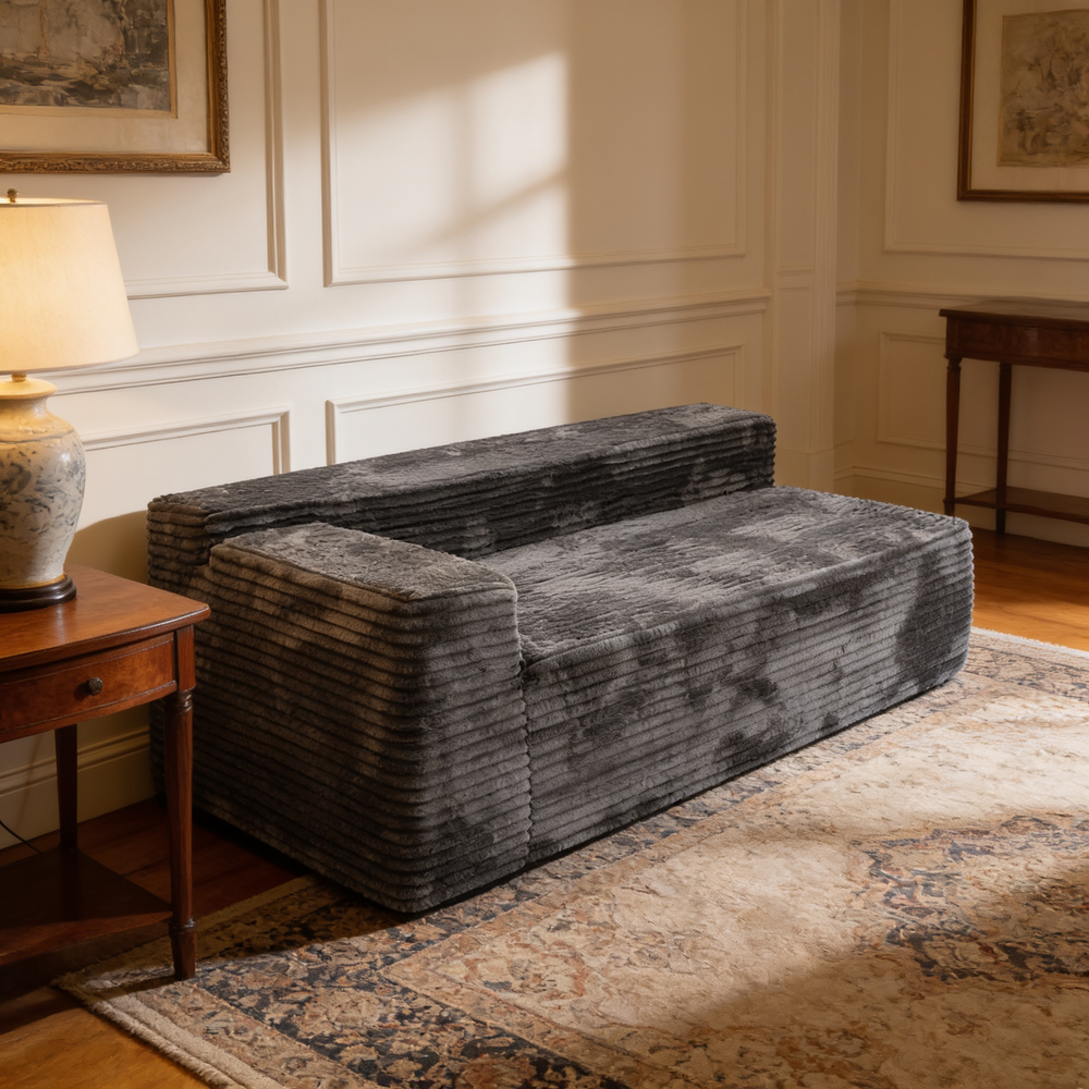 Modular Sectional Sofa Plush Corduroy Fabric Comfortable Chaise Lounge Couch SP-009A-GREY-2L-W3819P448423 - 场景图