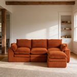 L Shaped Compressed Modular Sectional Sofa Modern Corduroy Upholstered Boneless Couches with Movable Footstool,With Three Pillows and Two Lumbar Pillows,Detachable Cloud Seat Cushions-W395S00137 - 场景图
