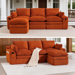 L Shaped Compressed Modular Sectional Sofa Modern Corduroy Upholstered Boneless Couches with Movable Footstool,With Three Pillows and Two Lumbar Pillows,Detachable Cloud Seat Cushions-W395S00137 - 场景图