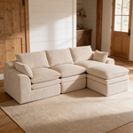 L Shaped Compressed Modular Sectional Sofa Modern Corduroy Upholstered Boneless Couches with Movable Footstool,With Three Pillows and Two Lumbar Pillows,Detachable Cloud Seat Cushions-W395S00141 - 场景图