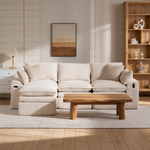 L Shaped Compressed Modular Sectional Sofa Modern Corduroy Upholstered Boneless Couches with Movable Footstool,With Three Pillows and Two Lumbar Pillows,Detachable Cloud Seat Cushions-W395S00141 - 场景图