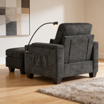 Single sofa recliner with manually adjustable backrest, USB charging port on the armrest side, phone stand included, hidden armrest storage, and a matching storage ottoman-Black-W487P423649 - 场景图