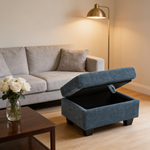 Single sofa recliner with manually adjustable backrest, USB charging port on the armrest side, phone stand included, hidden armrest storage, and a matching storage ottoman-Blue-W487P423651 - 场景图