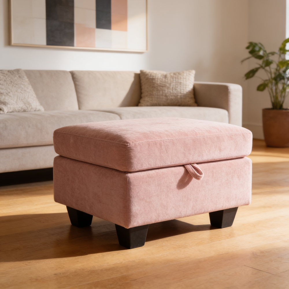 Single sofa recliner with manually adjustable backrest, USB charging port on the armrest side, phone stand included, hidden armrest??W487P423652 storage, and a matching storage ottoman-Pink - 场景图
