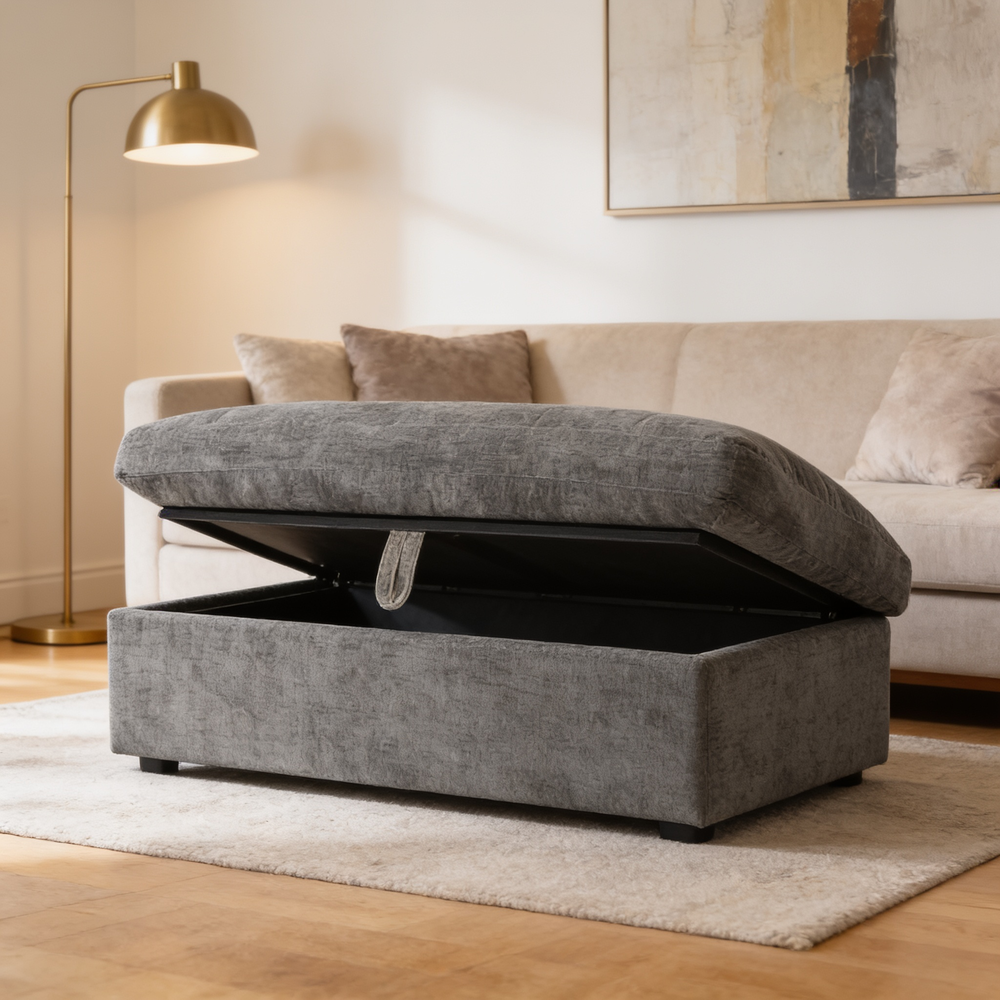 Leisure sofa chair,Double sofa recliner, with manually adjustable backrest, soft padded armrests, side USB charging port and phone stand, comes with a matching storage ottoman-Gray-W487S00522 - 场景图