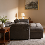 Leisure sofa chair,Double sofa recliner, with manually adjustable backrest, soft padded armrests, side USB charging port and phone stand, comes with a matching storage ottoman-Gray-W487S00522 - 场景图