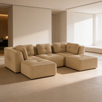 Modern U-Shaped Modular Sectional Sofa for Living Room, Corduroy Fabric,3-Seater Couch with Deep Seat and 2-Movable Ottoman,Pearl-like piping, Tufted Design, No Assembly, Anti-slip Design, Camel-W714S01785 - 场景图