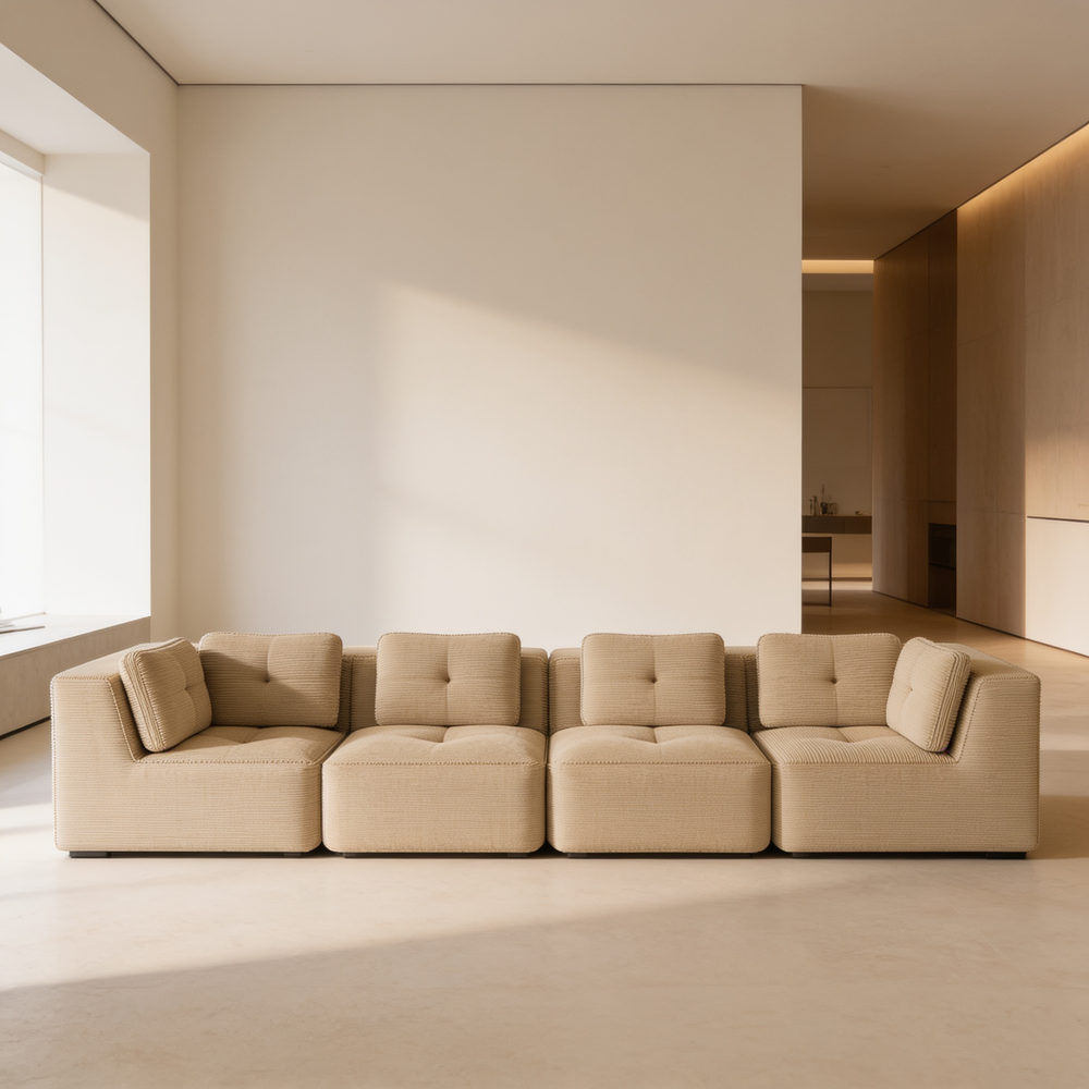 Modern Modular Sectional Sofa for Living Room, Corduroy Fabric, Oversized 4-Seaterwith Deep Seat , Pearl-like piping, Tufted Design, No Assembly, Anti-slip Design, Camel-W714S01786 - 场景图