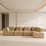 Modern Modular Sectional Sofa for Living Room, Corduroy Fabric, 4-Seater Couch with Deep Seat and Movable Ottoman,Pearl-like piping, Tufted Design,No Assembly, Anti-slip Design,Camel-W714S01787 - 场景图