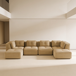 Modern U-Shaped Modular Sectional Sofa for Living Room, Corduroy Fabric, 4-Seater Couch with Deep Seat and 2-Movable Ottoman,Pearl-like piping, Tufted Design, No Assembly, Anti-slip Design, Camel-W714S01788 - 场景图