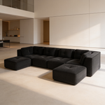 Modern U-Shaped Modular Sectional Sofa for Living Room, Corduroy Fabric,4-Seater Couch with Deep Seat and 2-Movable Ottoman,Pearl-like piping, Tufted Design, No Assembly, Anti-slip Design, Black-W714S01794 - 场景图