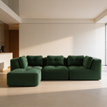 Modern Modular Sectional Sofa for Living Room, Corduroy Fabric,3-Seater Couch with Deep Seat and Movable Ottoman,Pearl-like piping, Tufted Design, No Assembly, Anti-slip Design, Green-W714S01796 - 场景图
