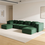 Modern U-Shaped Modular Sectional Sofa for Living Room, Corduroy Fabric,4-Seater Couch with Deep Seat and 2-Movable Ottoman,Pearl-like piping, Tufted Design, No Assembly, Anti-slip Design, Green-W714S01800 - 场景图