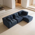 Modern Modular Sectional Sofa for Living Room, Corduroy Fabric,3-Seater Couch with Deep Seat and Movable Ottoman,Pearl-like piping, Tufted Design, No Assembly, Anti-slip Design, Blue-W714S01802 - 场景图