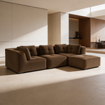 Modern Modular Sectional Sofa for Living Room, Corduroy Fabric,3-Seater Couch with Deep Seat and Movable Ottoman,Pearl-like piping, Tufted Design, No Assembly, Anti-slip Design, Brown-W714S01808 - 场景图