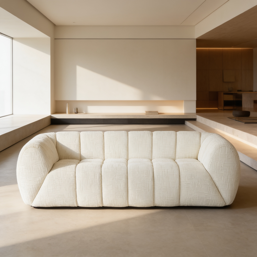 Chenille Pure Foam Sofa, Modern Quilted Cloud Sofa, Deep-Seat Chenille Pure Foam Sofa, Comfortable Modern Three-Seater Sofa, Suitable for Living Rooms, Bedrooms, and Apartments-W834P442222 - 场景图