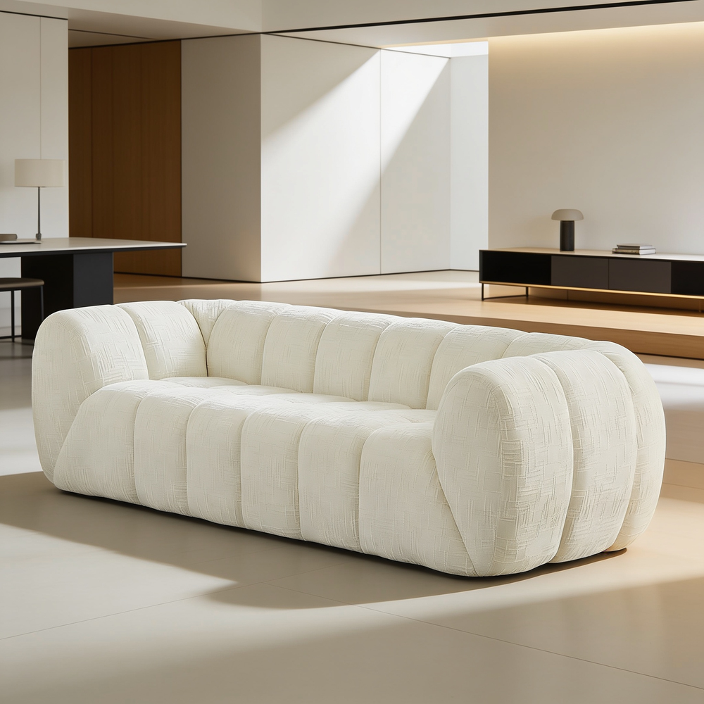 Chenille Pure Foam Sofa, Modern Quilted Cloud Sofa, Deep-Seat Chenille Pure Foam Sofa, Comfortable Modern Three-Seater Sofa, Suitable for Living Rooms, Bedrooms, and Apartments-W834P442222 - 场景图