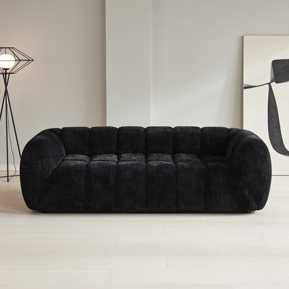 Chenille Pure Foam Sofa, Modern Quilted Cloud Sofa, Deep-Seat Chenille Pure Foam Sofa, Comfortable Modern Three-Seater Sofa, Suitable for Living Rooms, Bedrooms, and Apartments-W834P442224 - 场景图