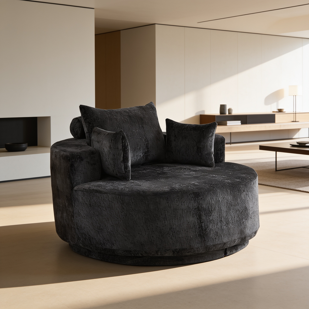 55''L Chenille Foam Single Swivel Chair, Fluffy Modern Sleeper, 360 Degree Swivel Chair for Living Room, Bedroom, Lounge and Projection Room-W834S00642 - 场景图