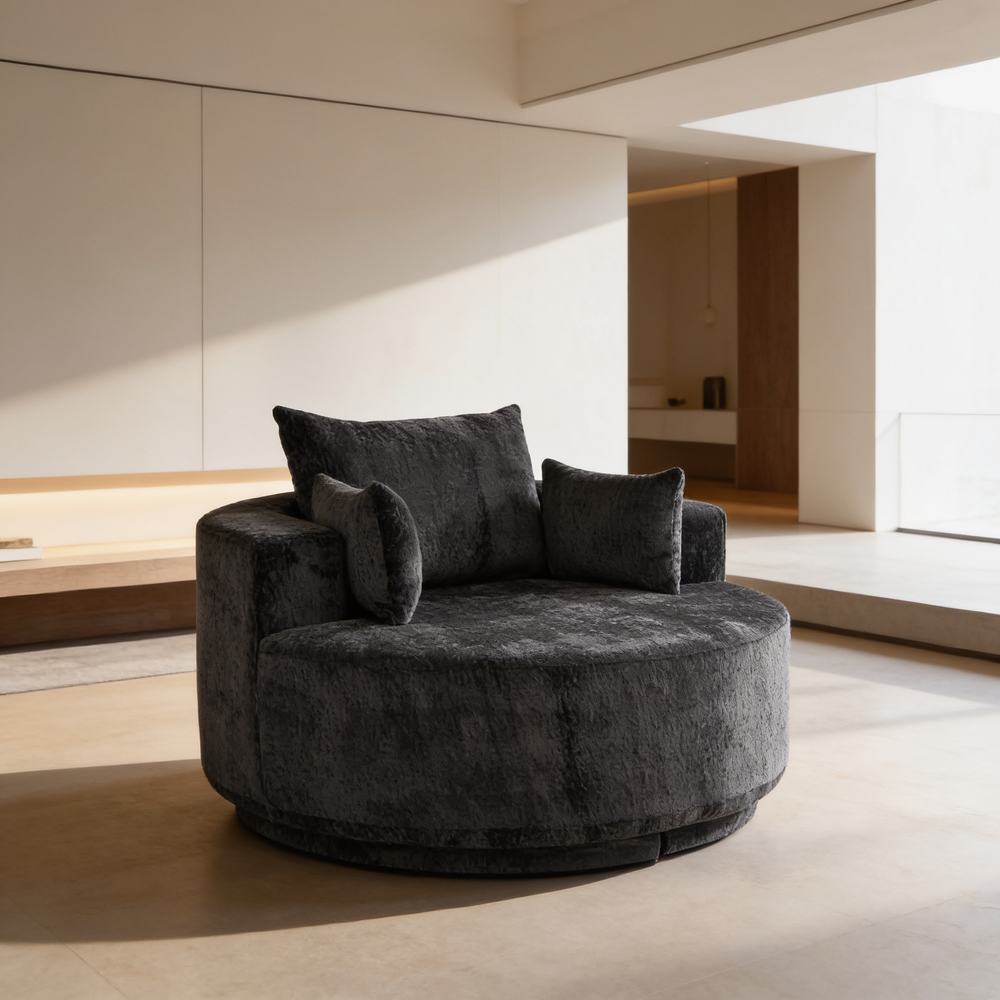 55''L Chenille Foam Single Swivel Chair, Fluffy Modern Sleeper, 360 Degree Swivel Chair for Living Room, Bedroom, Lounge and Projection Room-W834S00642 - 场景图
