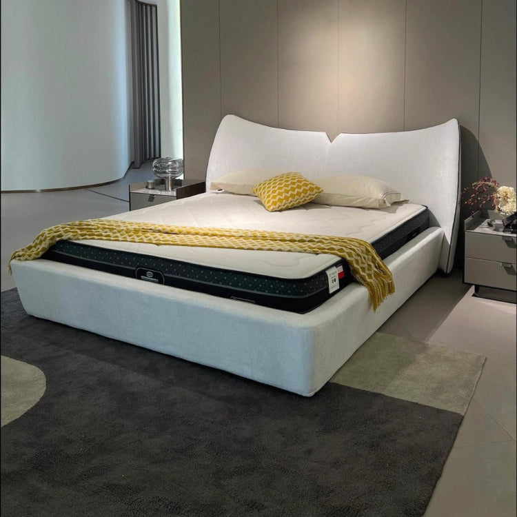 Italian Minimalist Mermaid Tail Upholstered Bed, White Pine Frame with Chenille Fabric, King Size for Master Bedroom xrmz-0226-66