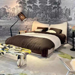 Italian Minimalist Mermaid Tail Upholstered Bed, White Pine Frame with Chenille Fabric, King Size for Master Bedroom xrmz-0226-66