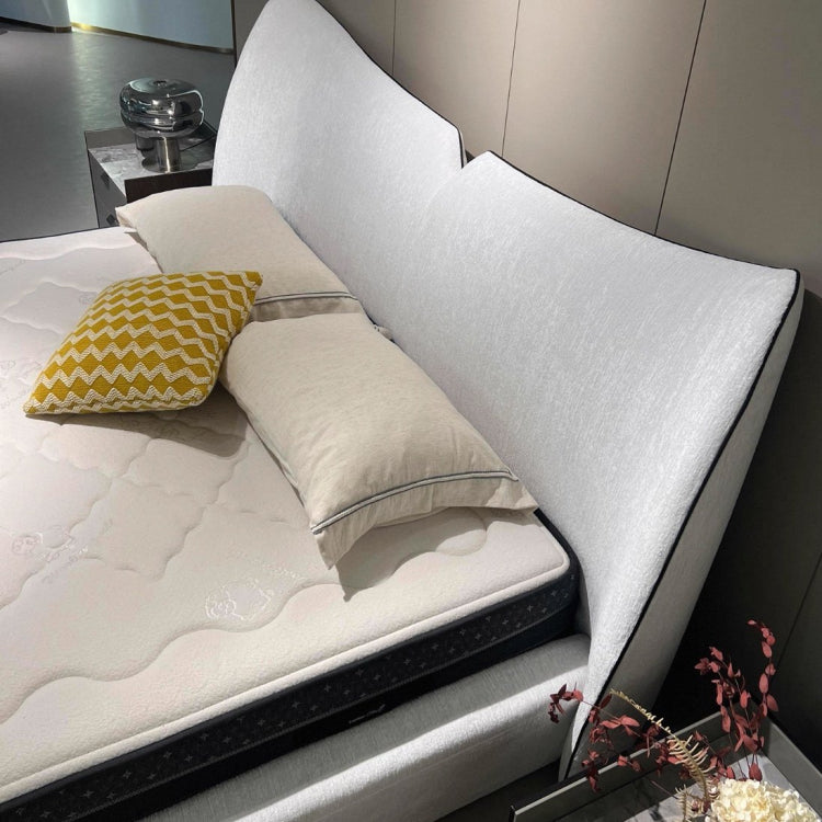 Italian Minimalist Mermaid Tail Upholstered Bed, White Pine Frame with Chenille Fabric, King Size for Master Bedroom xrmz-0226-66