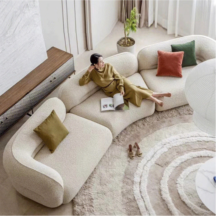 Italian Minimalist Curved Sectional Sofa, Modern Fabric Asymmetrical Corner Couch xzms-0207-43