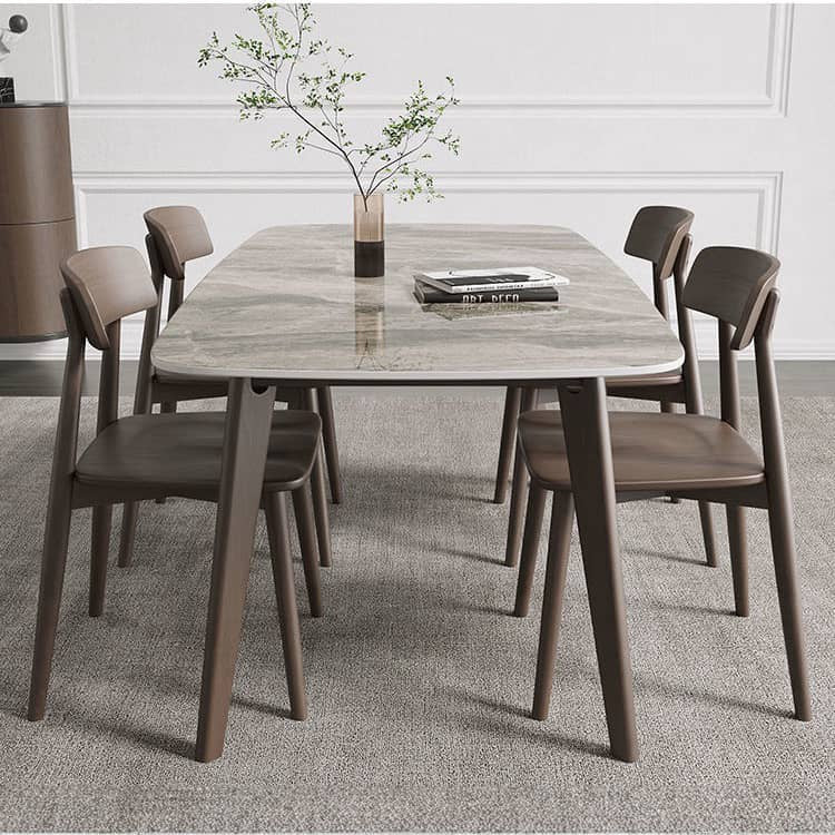 Sleek Gray Table with White Oak Legs & Durable Sintered Stone Top ybn-389