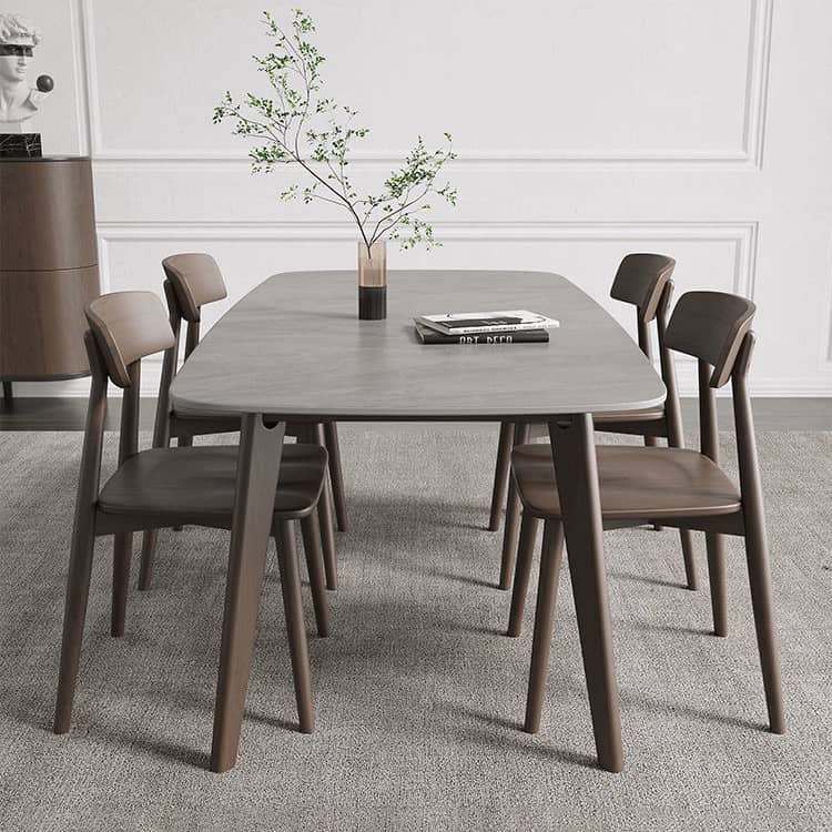 Sleek Gray Table with White Oak Legs & Durable Sintered Stone Top ybn-389