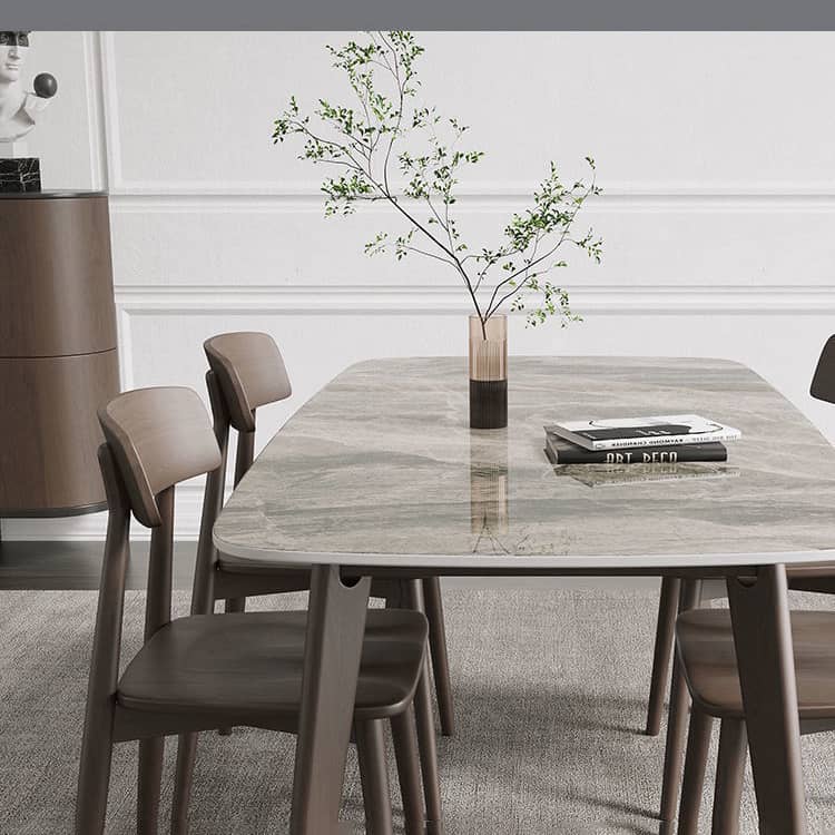 Sleek Gray Table with White Oak Legs & Durable Sintered Stone Top ybn-389