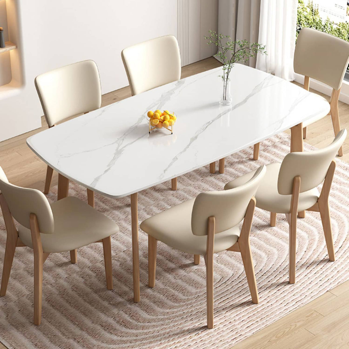 Stylish Multifunctional Table with Modern Sintered Stone Top and Durable Wood Legs - White & Gray Finish ybn-390