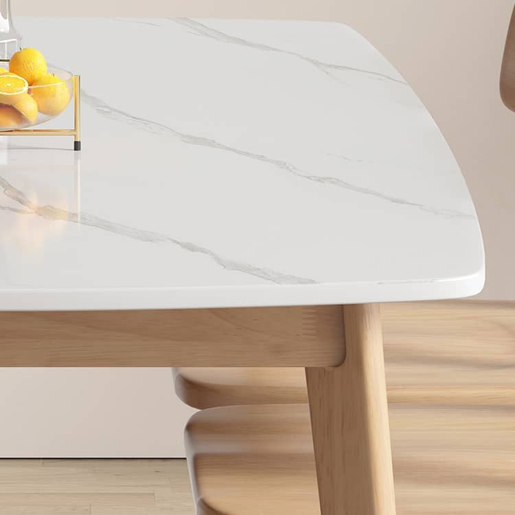 Stylish Multifunctional Table with Modern Sintered Stone Top and Durable Wood Legs - White & Gray Finish ybn-390