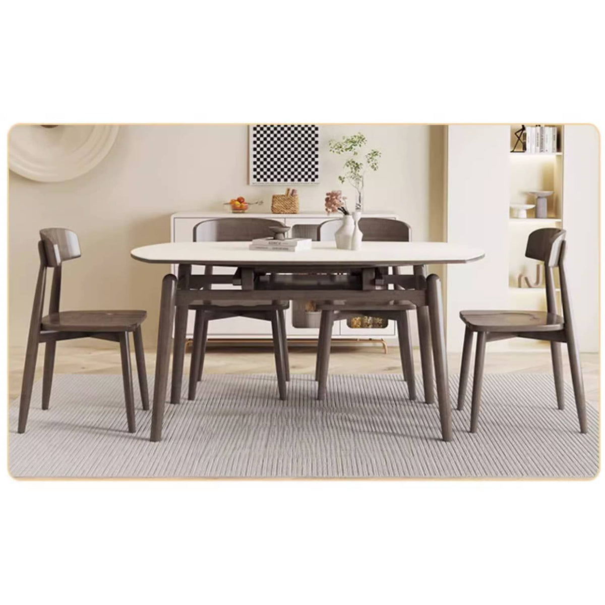 Elegant White Rubber Wood Dining Table with Durable Sintered Stone Top ybn-391