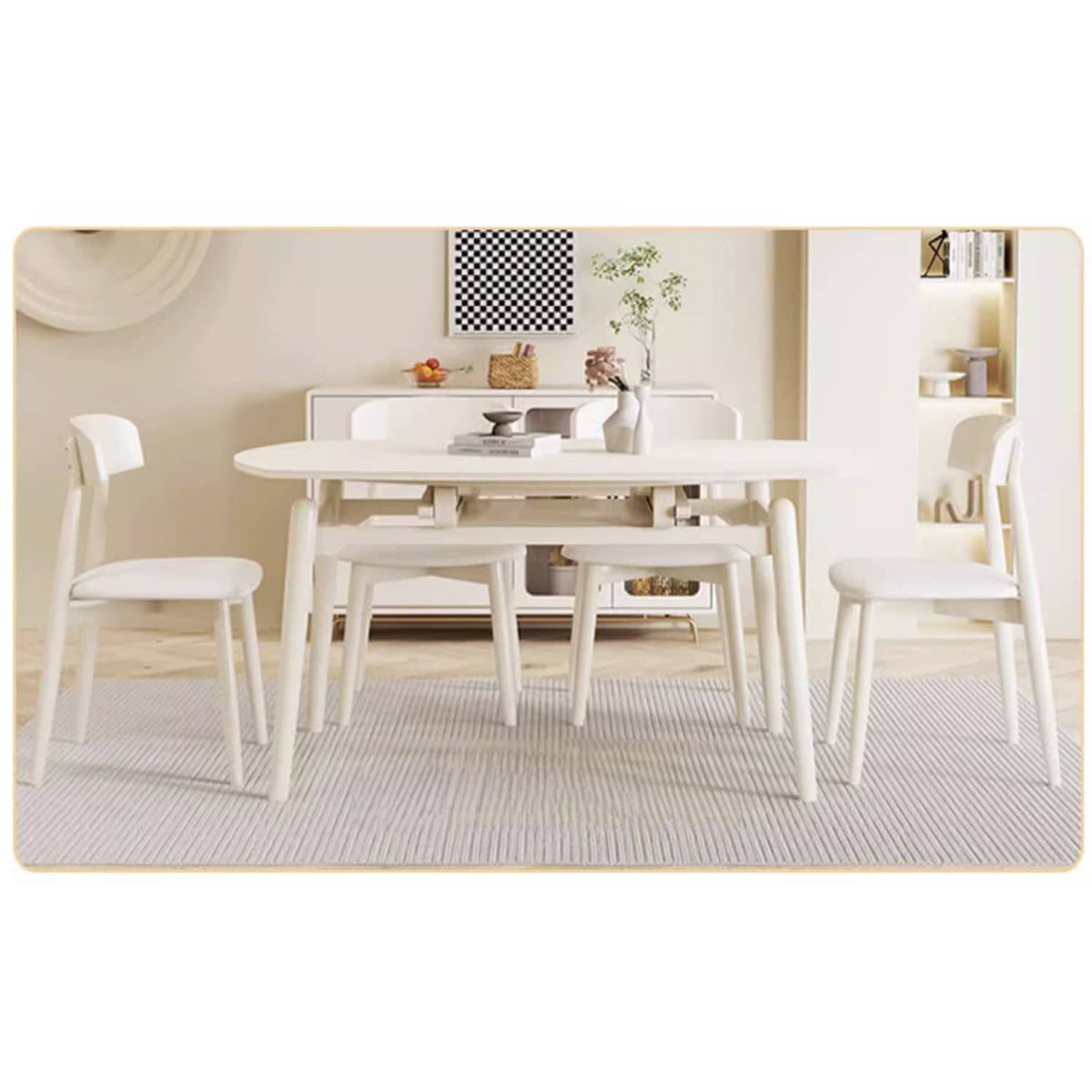 Elegant White Rubber Wood Dining Table with Durable Sintered Stone Top ybn-391